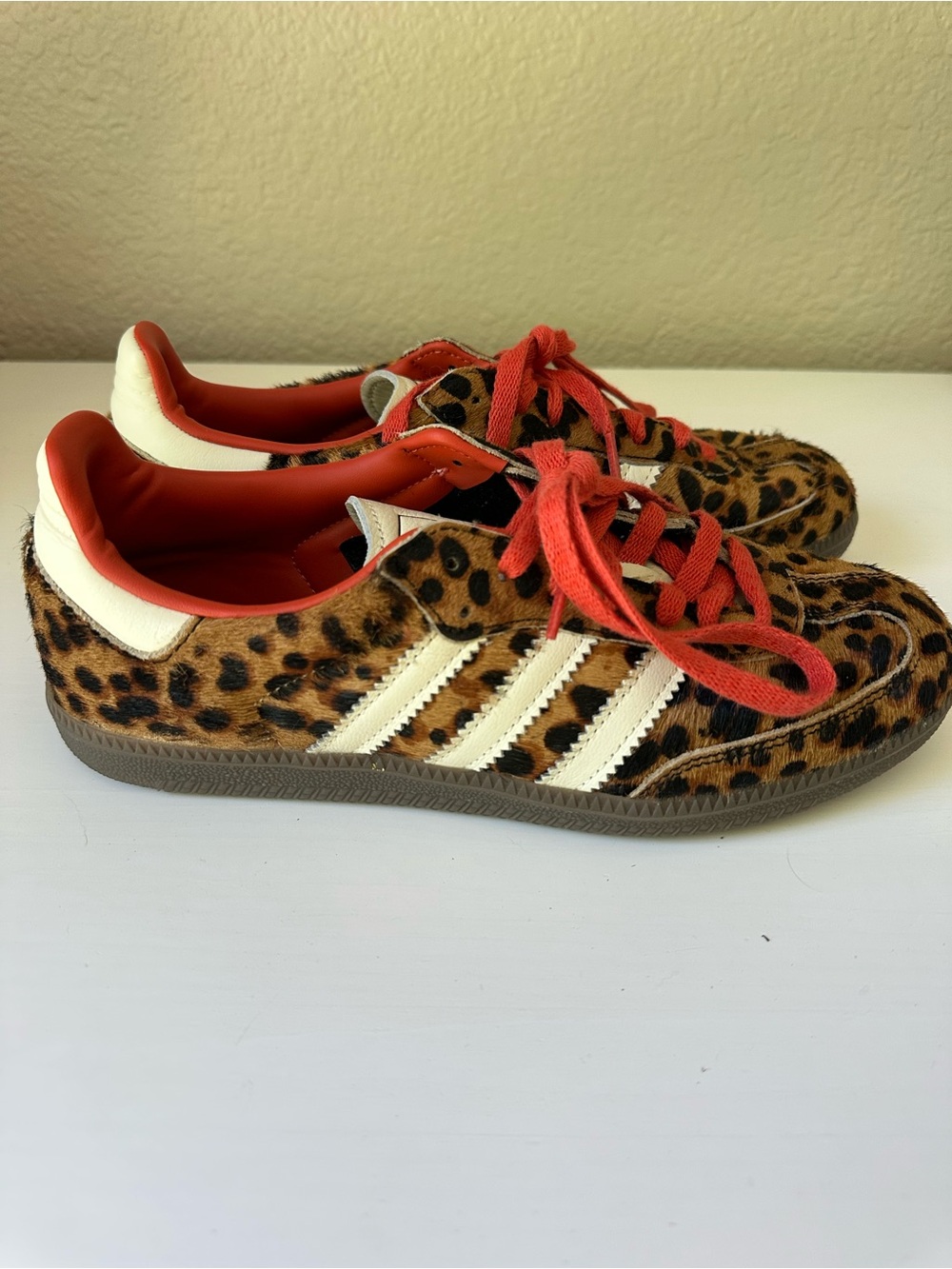 adidas Leopard-Print Samba Sneakers with White Stripes and Red Accents - Picture 2 of 7